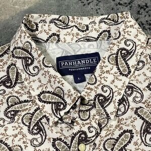 Panhandle Performance Shirt Mens Large Tan White Paisley Western Pearl‎ Snap NEW
